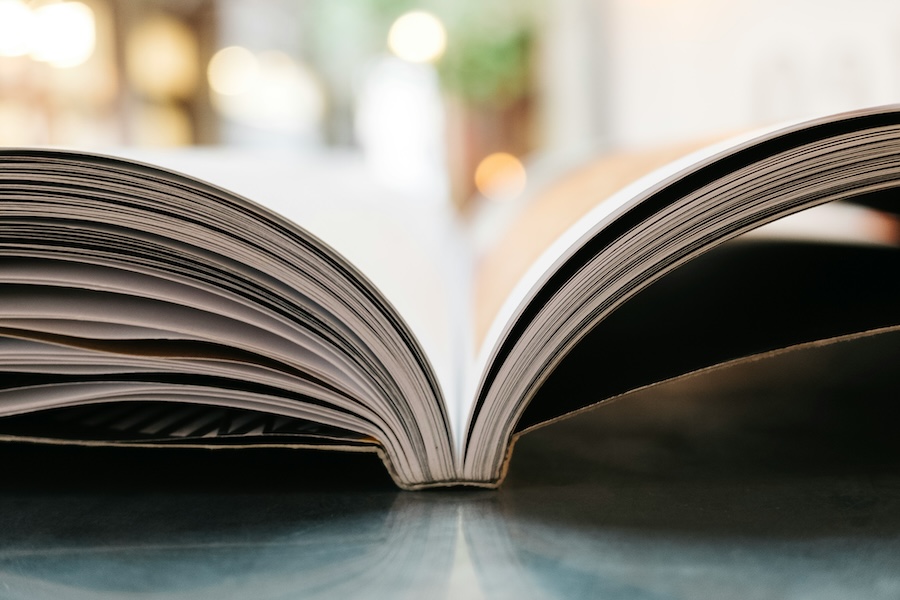 Open book with softly lit pages