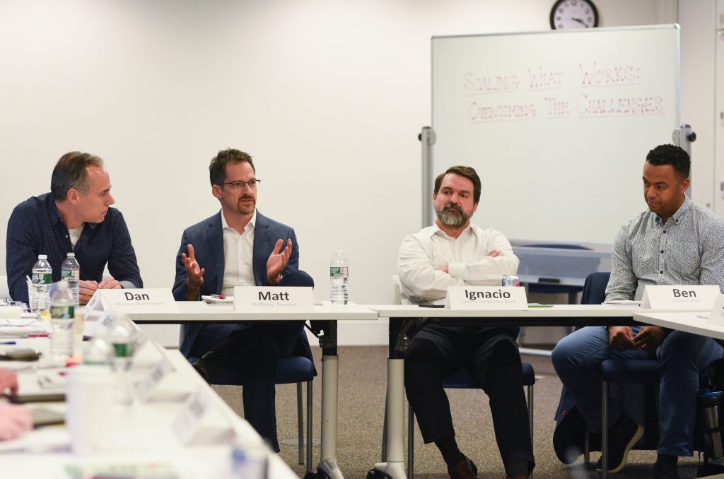 From left: Dan Wheeler of Wahlburgers, Matt Hoffberg of Pearson, Ignacio Castro of Santander Bank, and Ben Cooper of Flex.