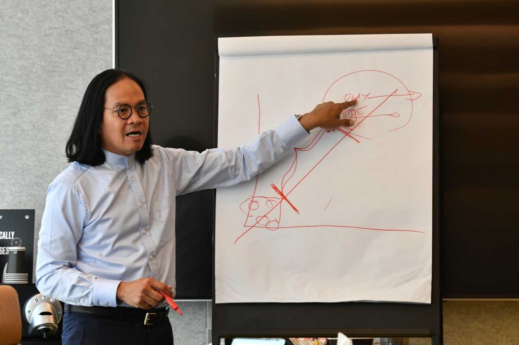 Yobie Benjamin, Partner at PA Consulting explains a concept.