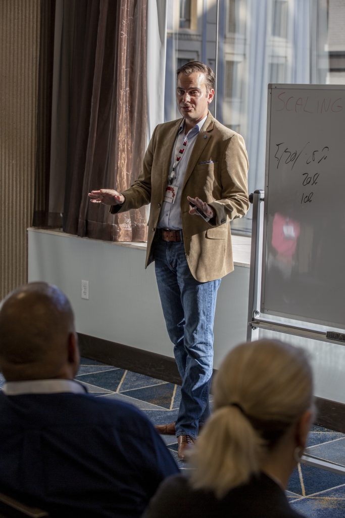 Bastiaan de Goei, Head of AXA Next US, leads a whiteboard session.