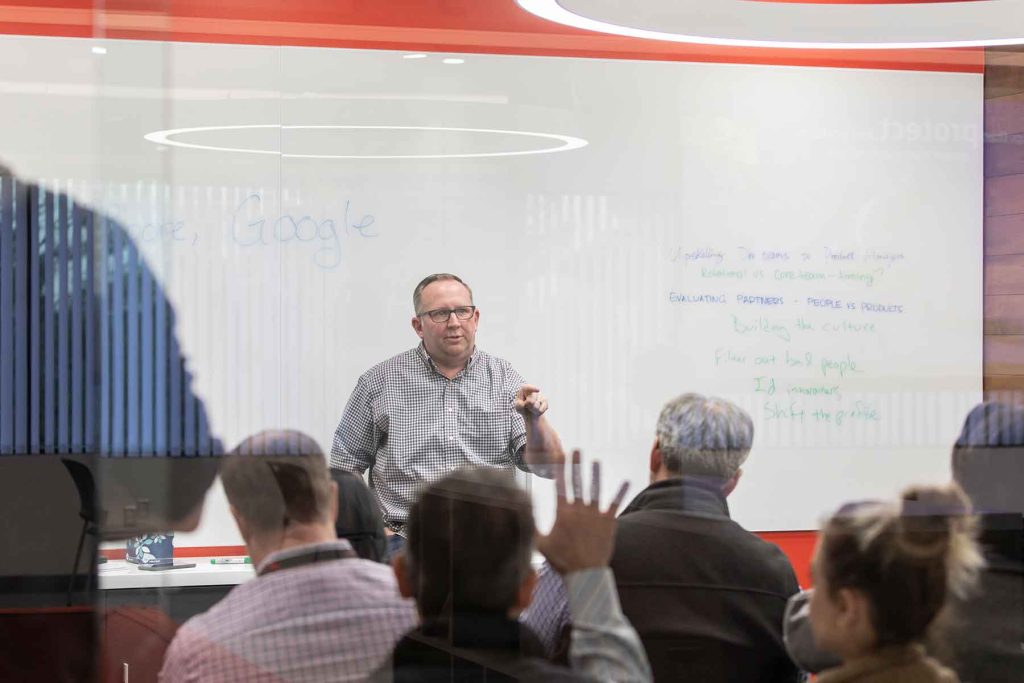 Jeff Moore, Head of Staffing for Google’s Consumer Hardware business, leads a session on “rethinking recruiting.”