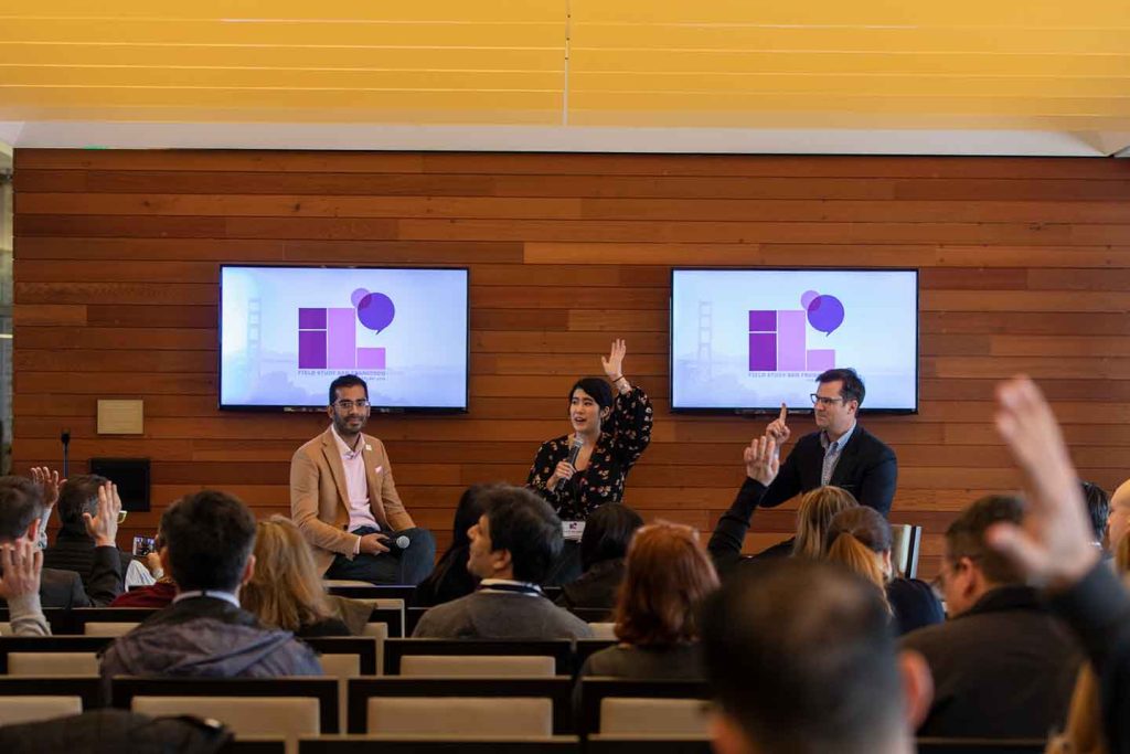 Kaitlin Milliken of InnoLead moderates a discussion with Moon Javaid of the San Francisco 49ers and Chris Curtin of Visa.
