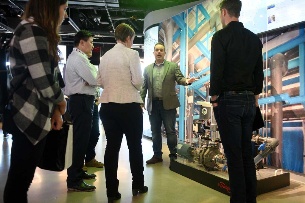 Participants check out demos of virtual reality, augmented reality, IOT, and other emerging technologies at PTC headquarters.