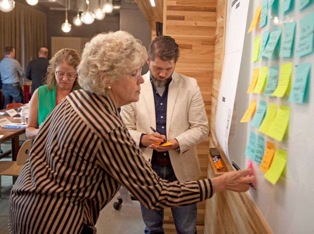 Ann Finkner, Chief Administrative Officer of Farm Credit Services of America, participates in a breakout activity.