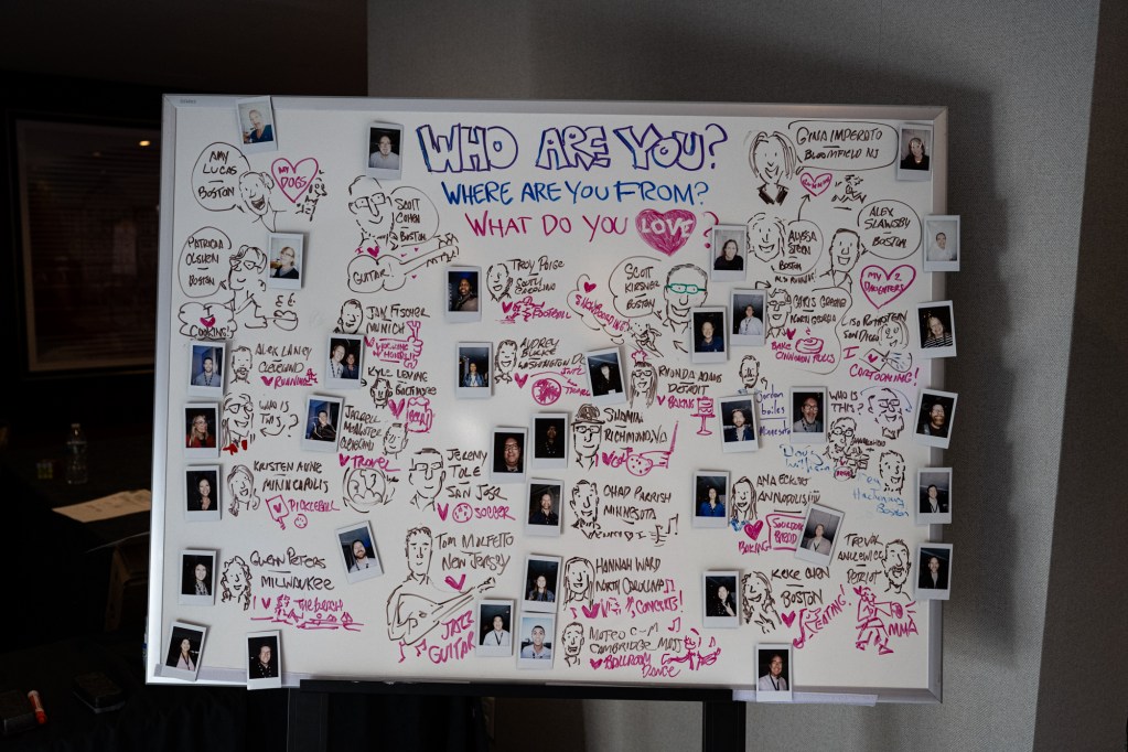Participant photos and sketches on the “welcome board.”