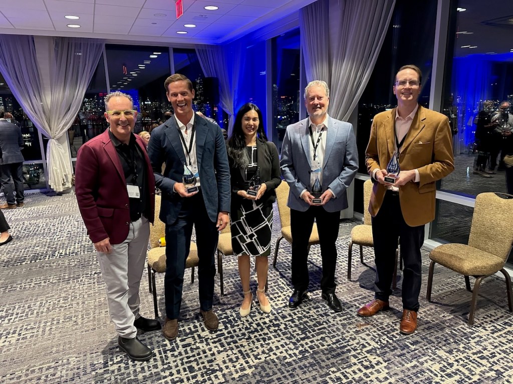 InnoLead CEO Scott Kirsner with Impact Award winners from OSF Healthcare, The Nature Conservancy, Black & Veatch, and Blue Cross Blue Shield of Massachusetts