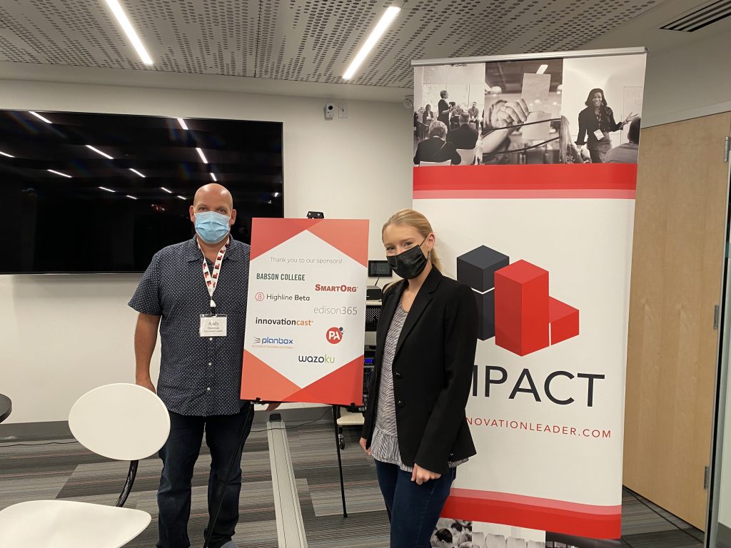 Andy Donovan and Parys Zambas of InnoLead welcome participants at September’s Impact Executive Forum in Boston, which focused on AI, automation, and robotics.