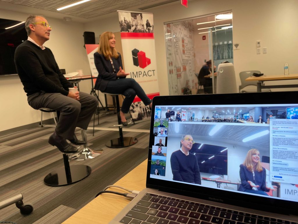 InnoLead co-founder Scott Kirsner moderates a discussion with Laura Major, CTO of the autonomous driving company Motional, a joint venture of Aptiv and Hyundai.
