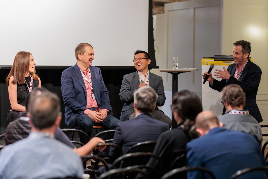 From left: Erica Amatori, Murat Aktihanoglu, Kai Ren, and Michael Goldstein, head up a skill-building session on building successful and powerful startup ecosystems. Amatori serves as the Head of Platform at Leftlane Capital; Aktihanoglu is the Co-Founder and Managing Partner at Remarkable Ventures; Ren is the Head of NY Innovation at BNY Mellon; Goldstein is the Founder of Switchpitch.