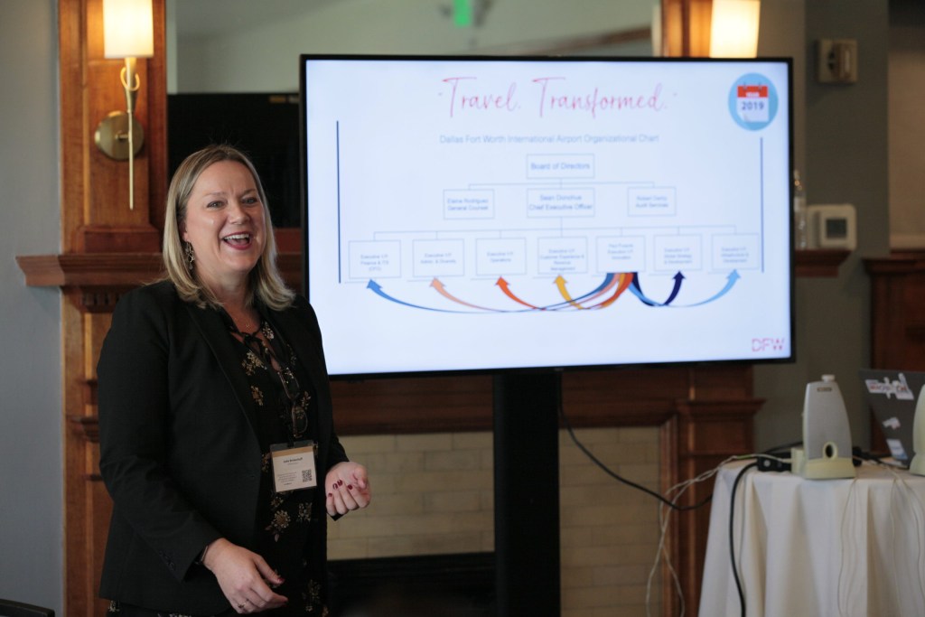 Jodie Brinkerhoff, VP of Innovation at DFW Airport, gives a talk on how organizations can teach innovation best practices to employees outside of the innovation group.
