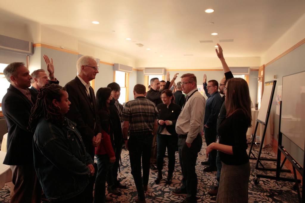 Attendees take an active role in participating in a session on startup engagement, led by Diana Joseph, CEO of the Corporate Accelerator Forum.