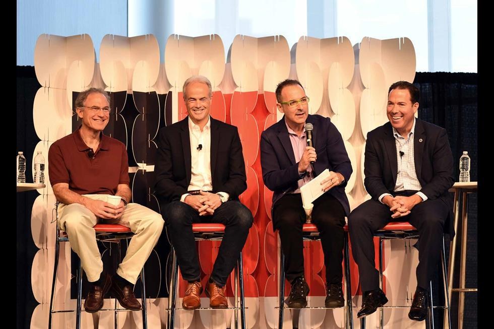 Steve Kaufer, CEO of TripAdvisor, Bob Maresca, CEO of Bose Corp., InnoLead CEO Scott Kirsner, and Robert Rivers, CEO of Eastern Bank